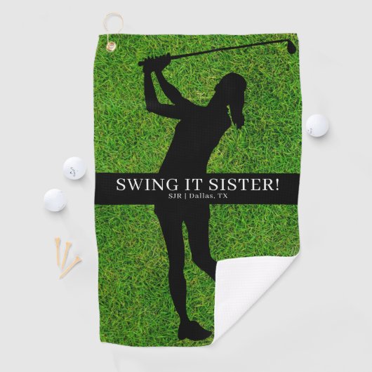 Lady Golfer Golf Green Silhouette Monogram ゴルフタオル (インサイチュ)