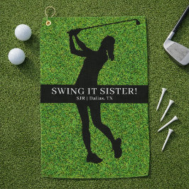 Lady Golfer Golf Green Silhouette Monogram ゴルフタオル