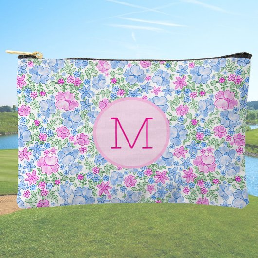Lady Golfer Pink Blue Preppy Custom Initial Ladies アクセサリーポーチ