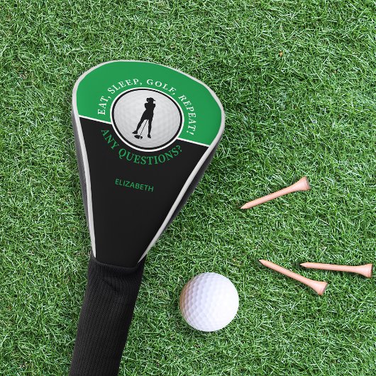 Lady Golfer Silhouette Golf Ball Quote Black Green ゴルフヘッドカバー