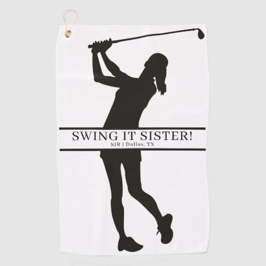 Lady Golfer Silhouette Personalized Monogram ゴルフタオル (正面)