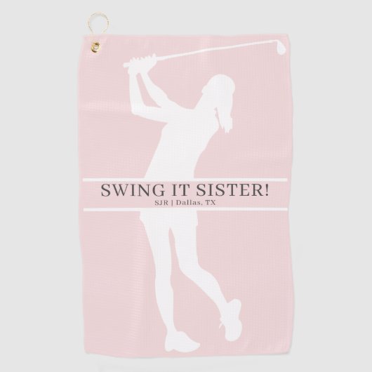 Lady Golfer Silhouette Personalized Monogram ゴルフタオル (正面)