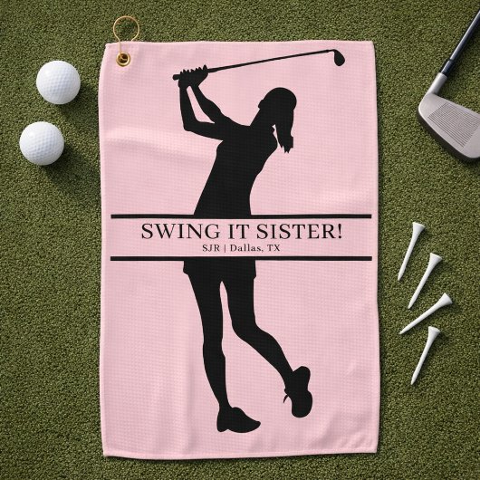 Lady Golfer Silhouette Personalized Monogram ゴルフタオル