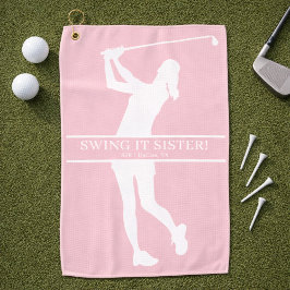 Lady Golfer Silhouette Personalized Monogram ゴルフタオル