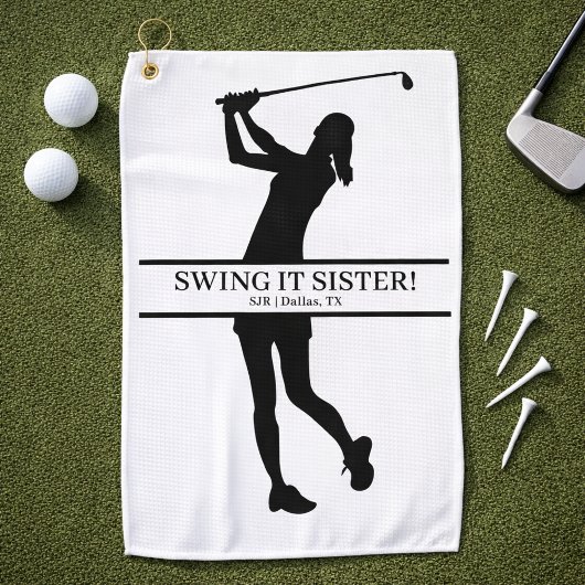 Lady Golfer Silhouette Personalized Monogram ゴルフタオル