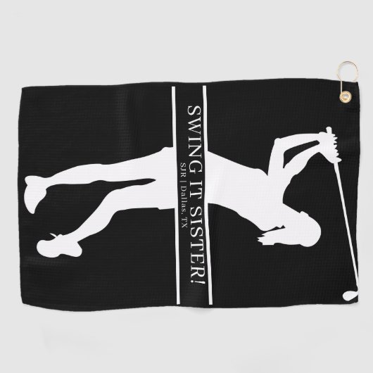 Lady Golfer Silhouette Personalized Monogram ゴルフタオル (横)