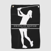 Lady Golfer Silhouette Personalized Monogram ゴルフタオル (正面)