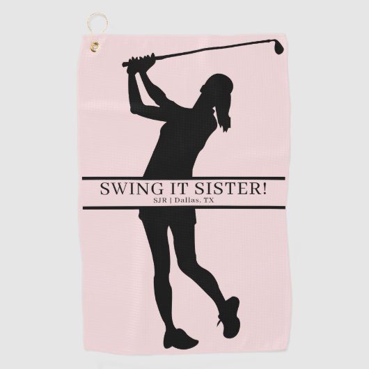 Lady Golfer Silhouette Personalized Monogram ゴルフタオル (正面)