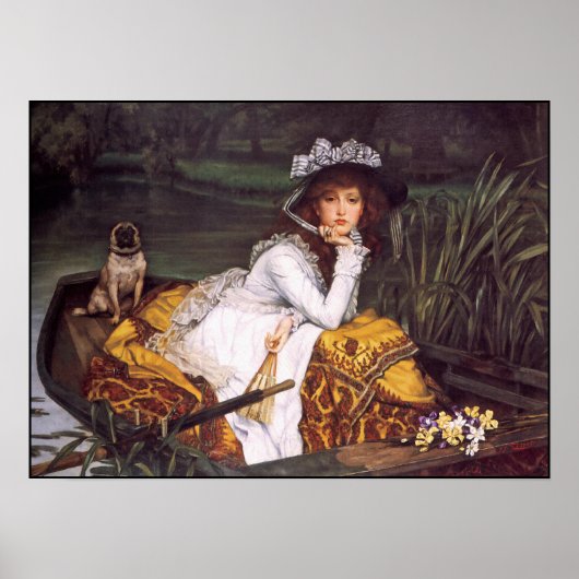 Lady & Her Pet Pug in a boat by James Tissot ポスター (正面)