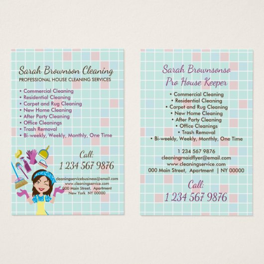 Lady HouseKeeper Janitorial Cleaning Display Cards (正面&裏面)