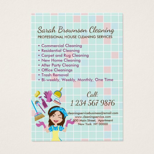 Lady HouseKeeper Janitorial Cleaning Display Cards (正面)