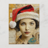 Lady in a Santa Hat Mixed Media Collage ポストカード (正面)