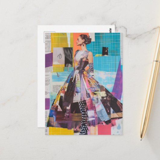 Lady in Fashion Mixed Media Collage ポストカード (正面/裏面インサイチュ)