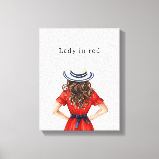 Lady in Red Dress Brown Hair キャンバスプリント (正面)