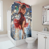 Lady in Red on a Rainy Night シャワーカーテン (インサイチュ)