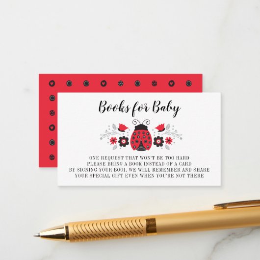 Lady Ladybugの赤ちゃんシャワー用ブック エンクロージャーカード (正面/裏面インサイチュ)