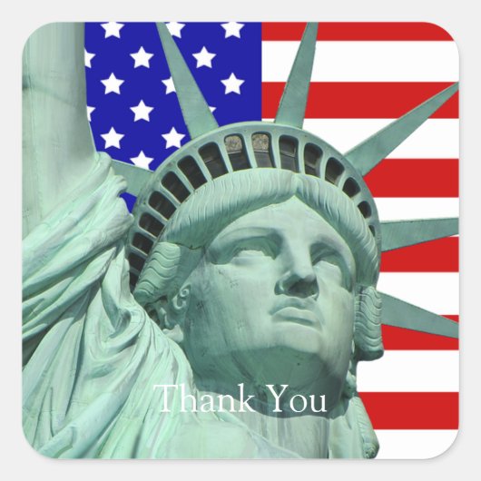 Lady Liberty & American Flag Thank You スクエアシール (正面)