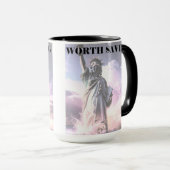 Lady Liberty Worth Saving Democracy Political USA マグカップ (正面右)