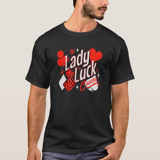 Lady Luck Rockabilly 50's Casino Games Card Player Tシャツ (正面)