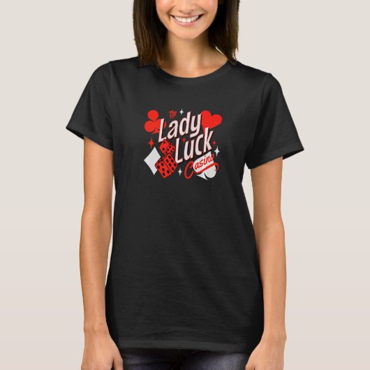 Lady Luck Rockabilly 50's Casino Games Card Player Tシャツ (正面)