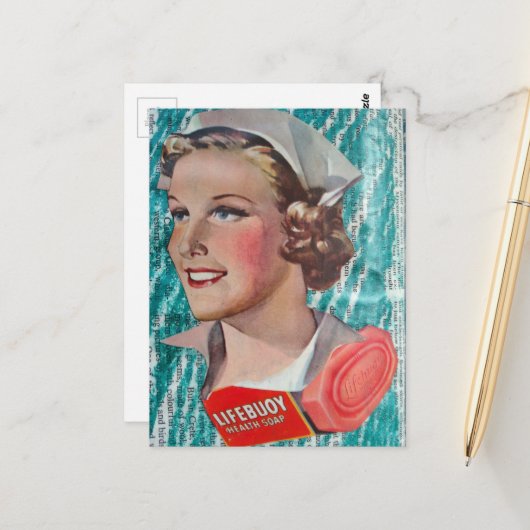 Lady Nurse with health soap from 1930s era collage ポストカード (正面/裏面インサイチュ)