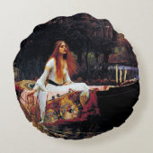Lady Of Shallot on Boat JWウォーターハウスアートスロー ラウンドクッション (裏面)
