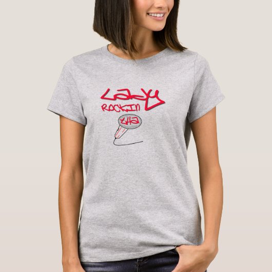Lady Rocking tha Mic – 赤リンガーシャツ Tシャツ (正面)