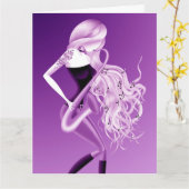 Lady Saxophonist Greetings Card カード (黄色い花)