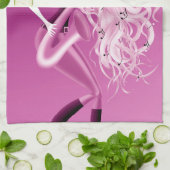 Lady Saxophonist Pink Tea Towel キッチンタオル (折り畳み)