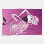 Lady Saxophonist Pink Tea Towel キッチンタオル (横)