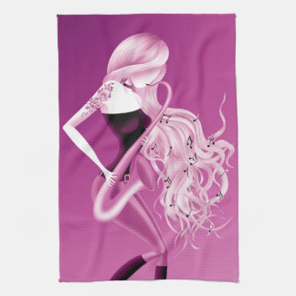 Lady Saxophonist Pink Tea Towel キッチンタオル