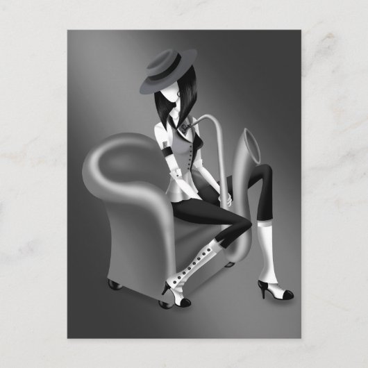 Lady Saxophonist Postcard with Vintage  Flair ポストカード (正面)