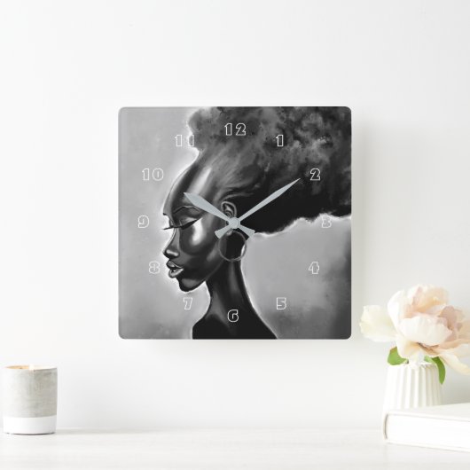 Lady Shy – アかわいらしフリカ女性 – 絵画s スクエア壁時計 (ホーム)