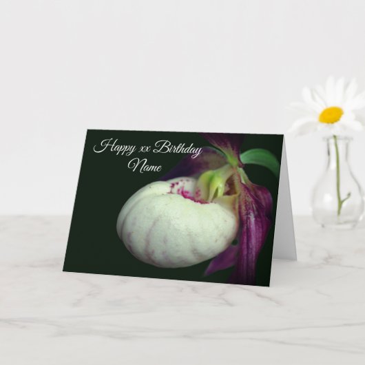 Lady Slipper Orchid Flower Personalized Birthday  カード (小さな植物)