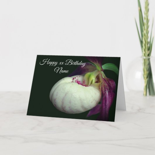 Lady Slipper Orchid Flower Personalized Birthday  カード (正面)