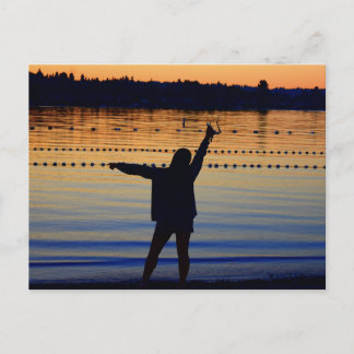 lady sunset silhouette ポストカード