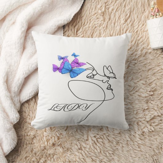 Lady Typography Throw Pillow – Chic & Stylish Home クッション (ブランケット)