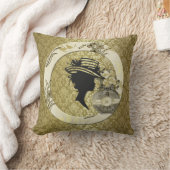 Lady w/Hatヴィンテージフレーム&フラワーズ金ゴールドダマスク クッション (ブランケット)