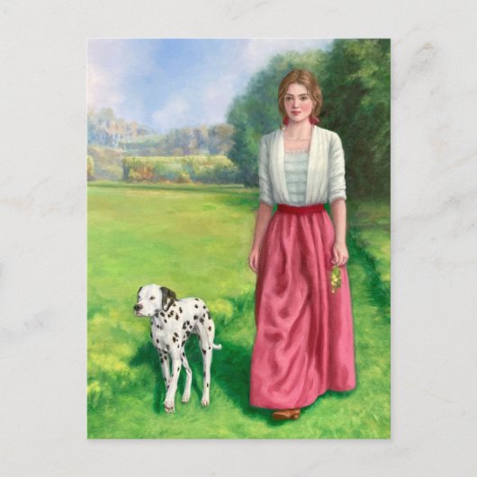"Lady Walking with Dalmation." Postcard ポストカード (正面)