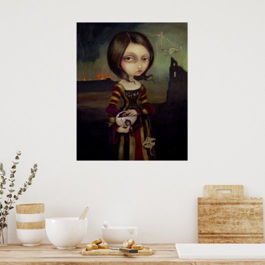 Lady with a Bosch Egg lowbrow gothic Art Print ポスター (キッチン)