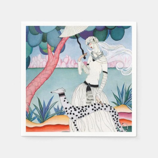 Lady with Dalmatian Dog - Helen Dryden スタンダードカクテルナプキン (正面)