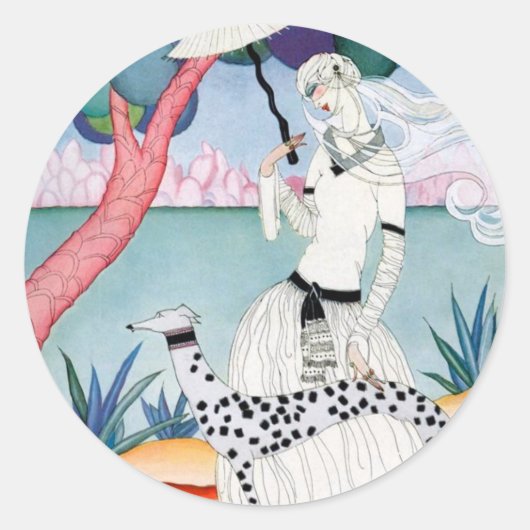 Lady with Dalmatian Dog - Helen Dryden ラウンドシール (正面)