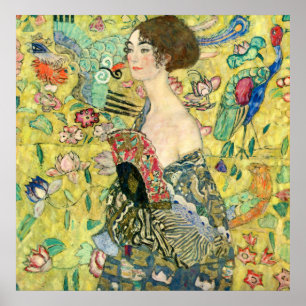 Lady with Fan - Gustav Klimt ポスター