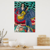 Lady with Guitar & Coffee Cup,追加文字 ポスター (キッチン)