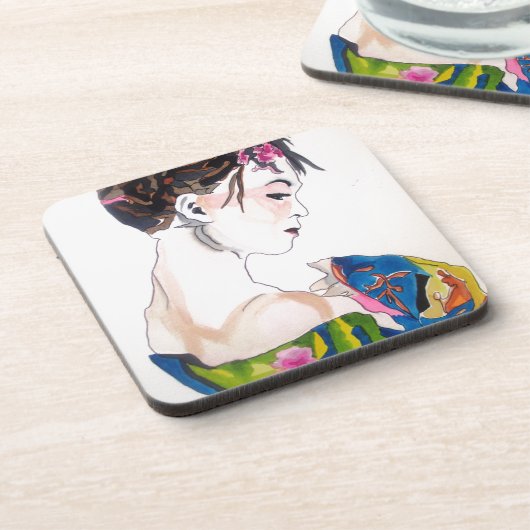 Lady with kimono コースター (左側)