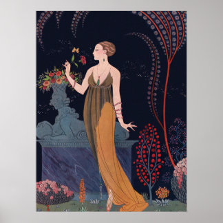 Lady with rose by George Barbier 1914 ポスター