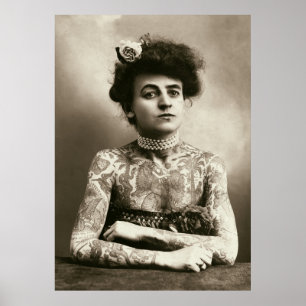 Lady with tattoos Vintage photo poster ポスター