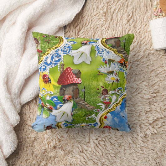 LADYBIRDS AND BUTTERFLIES THROW PILLOW クッション (ブランケット)