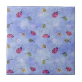 Ladybirds and Falling Leaves Blue Pattern タイル (正面)