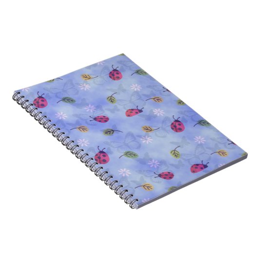 Ladybirds and Falling Leaves Blue Pattern ノートブック (右側)